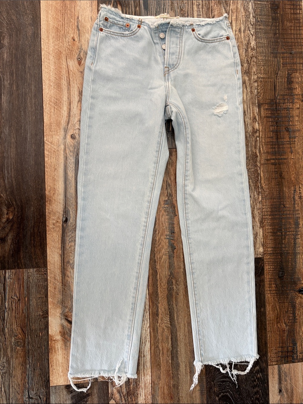 Levi's Light Blue Straight Leg Jeans with Raw Hem